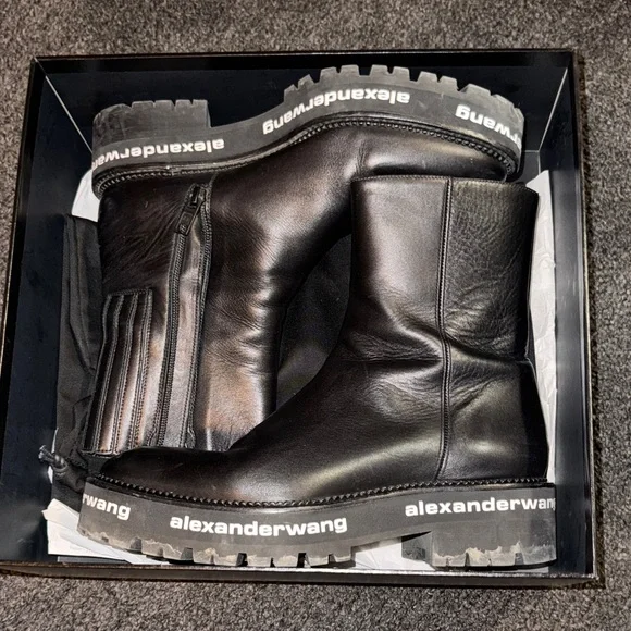 NEW‎ Alexander Wang [SZ Men 39 ] Strappy Louise Smooth Calf Leather Moto Boots NEW Alexander Wang [SZ Men 39 ] Strappy Louise Smooth Calf  main image 4